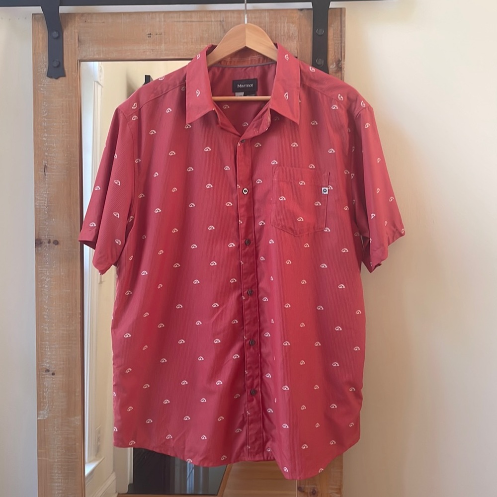Marmot Tent Print Short Sleeve Button Up Shirt Size XL